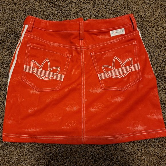 Adidas Women Originals x Fiorucci Jacquard Trefoil Red Mini Skirt 3 Stripes (S) - Picture 4 of 9